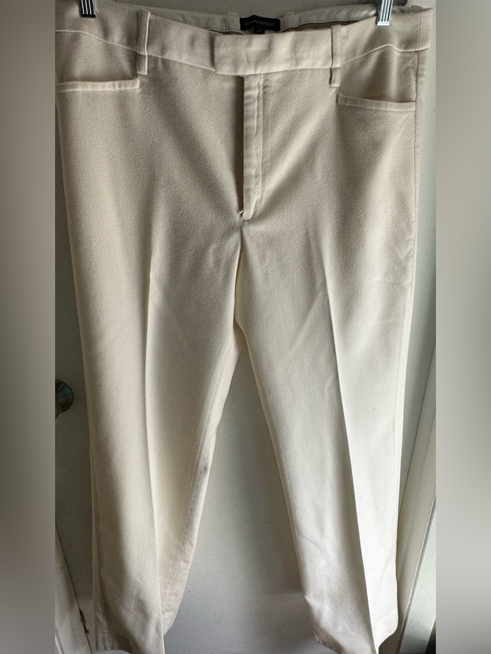 Banana Republic Womens 16L 100% Wool Pants Ivory Cream Straight Leg Trousers